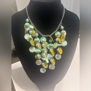 Stunning Vintage Green and Yellow Shell Necklace